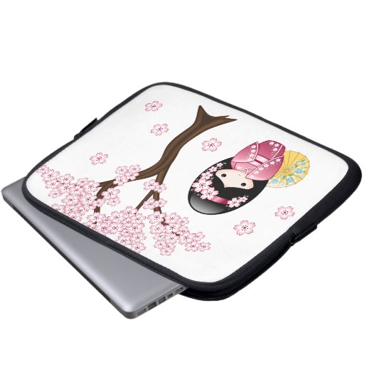 Spring Kokeshi Doll - Niedliches japanisches Geish Laptopschutzhülle (Vorne Knopf)