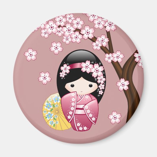 Spring Kokeshi Doll - Niedliches japanisches Geish Magnet (Vorne)