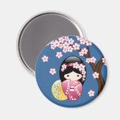 Spring Kokeshi Doll - Niedliches japanisches Geish Magnet (Vorderseite/Rückseite)