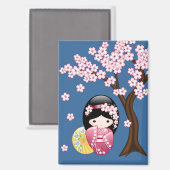 Spring Kokeshi Doll - Niedliches japanisches Geish Magnet (Vorderseite/Rückseite)