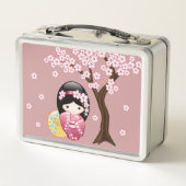 Spring Kokeshi Doll - Niedliches japanisches Geish Metall Brotdose (Rückseite)