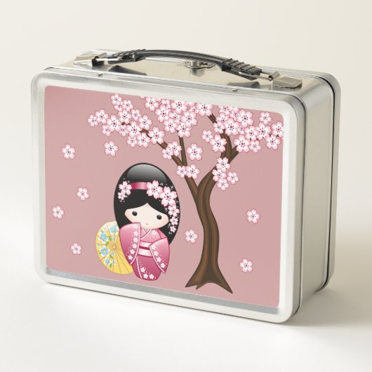 Spring Kokeshi Doll - Niedliches japanisches Geish Metall Brotdose (Rückseite)