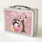 Spring Kokeshi Doll - Niedliches japanisches Geish Metall Brotdose (Vorderseite)