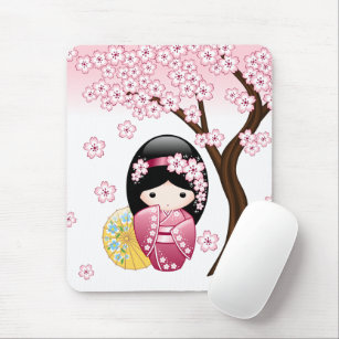 Spring Kokeshi Doll - Niedliches japanisches Geish Mousepad