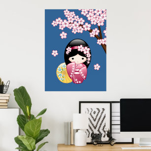 Spring Kokeshi Doll - Niedliches japanisches Geish Poster
