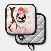 Spring Kokeshi Doll - Niedliches japanisches Geish Topflappen (Vorderseite/Rückseite)