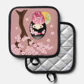 Spring Kokeshi Doll - Niedliches japanisches Geish Topflappen (Vorderseite/Rückseite)