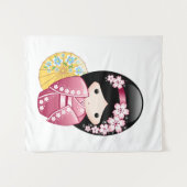 Spring Kokeshi Doll - Niedliches japanisches Geish Wandteppich (Vorderseite (Horizontal))