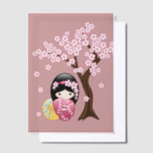 Spring Kokeshi Niedlich Japanisch Geisha Rosa Beil Pergament Einladungen (Versetzt)