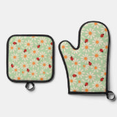 Spring Ladybugs and Daisies Ofenhandschuh & Topflappen-Set (Vorderseite)