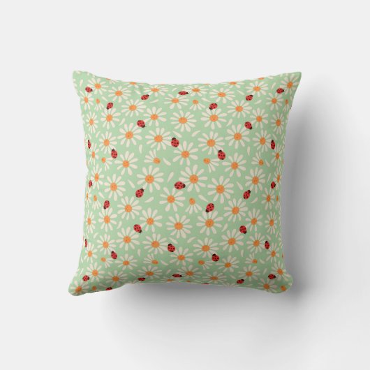Spring Ladybugs and Daisies Throw Pillow Kissen (Rückseite)