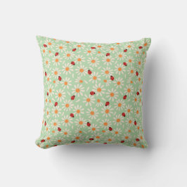 Spring Ladybugs and Daisies Throw Pillow Kissen