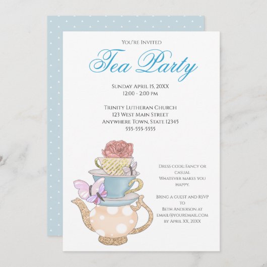 Spring Ladys Tea Party Ideen Einladung (Vorne/Hinten)