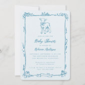 Spring Lamb Cute Doodle Blue Boy Baby Shower Einladung (Vorderseite)