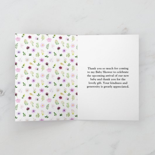 Spring Lila Floral Baby Dusche Dankeskarte (Innenseite)
