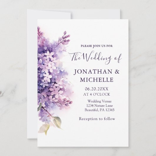 Spring Lilac Blume Christliche Bibelhochzeit Einladung (Vorderseite)
