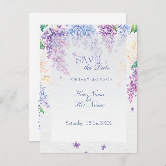Spring Lilac Blume Floral Wedding SPEICHERN das Da Ankündigungspostkarte (Vorne/Hinten)