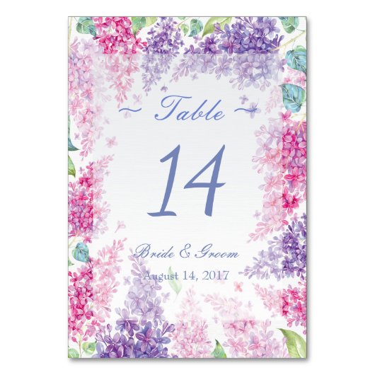 Spring Lilac Blume Floral Wedding Tischnummer (Vorderseite)