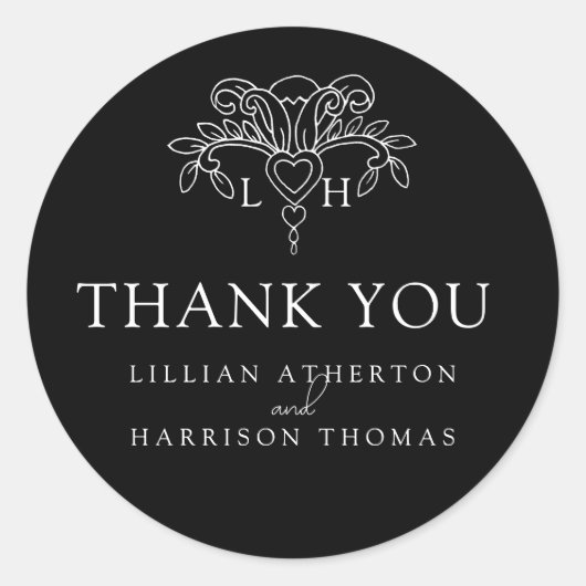 Spring Lilie Hochzeit danke Ihnen schwarzen Gefall Runder Aufkleber (Vorderseite)