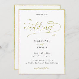 Spring Lily of the Valley Gold Calligrafy Wedding Einladung