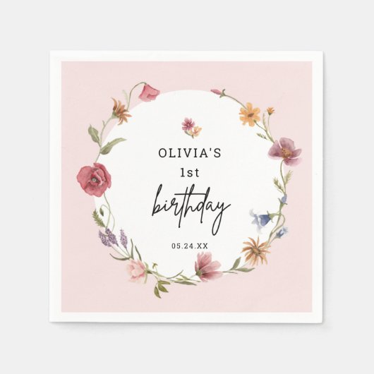 Spring Little Wildblume Girl 1. Geburtstag Party Serviette (Vorderseite)