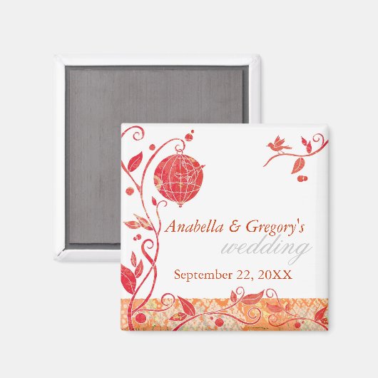 Spring Love Birds Cage Hochzeit speichern das Datu Magnet (Vorderseite/Rückseite)