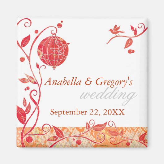 Spring Love Birds Cage Hochzeit speichern das Datu Magnet (Vorne)