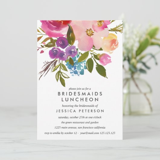 Spring Lush Blume Bridesmaids Luncheon Hochzeit Einladung (Stehend Vorderseite)