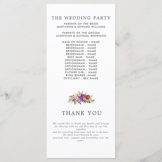 Spring Lush Bouquet Hochzeitsprogramm Menükarte (Rückseite)