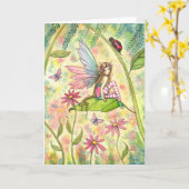 Spring Magic Niedlich Fairy und Ladybug Fantasy Ar Karte (Gelbe Blume)