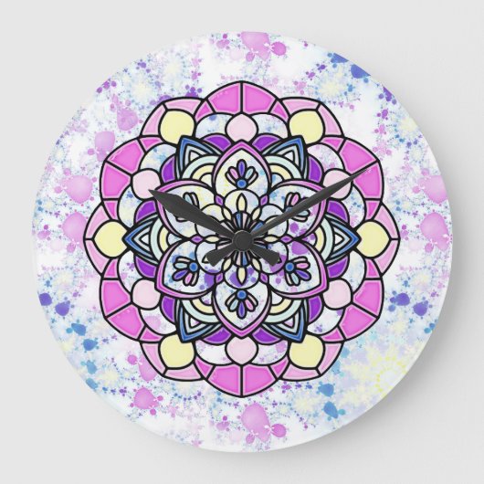 Spring Mandala Wall Clock Große Wanduhr (Vorderseite)