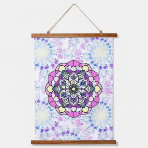Spring Mandala Wood Topped Wall Tapestry Wandteppich Mit Holzrahmen