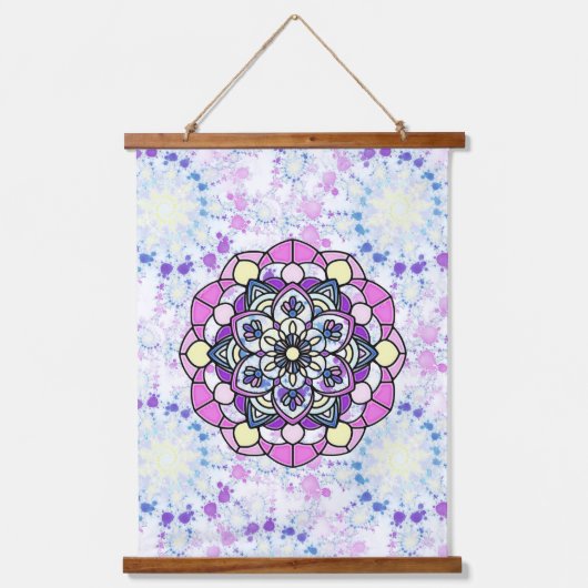 Spring Mandala Wood Topped Wall Tapestry Wandteppich Mit Holzrahmen (Vorderseite)