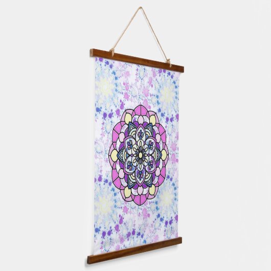 Spring Mandala Wood Topped Wall Tapestry Wandteppich Mit Holzrahmen (Gewinkelt)