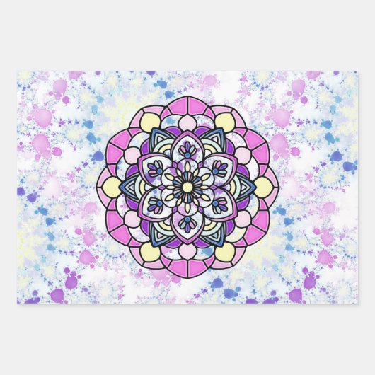 Spring Mandala Wrapping Paper Flat Sheet Set 3 Geschenkpapier Set (Vorderseite)