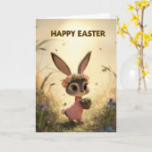 Spring Meadow Bunny in Pink Dress Easter Card Karte (Gelbe Blume)