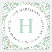 Spring Meadow Monogram-Rücksendeadresse Quadratischer Aufkleber (Vorderseite)