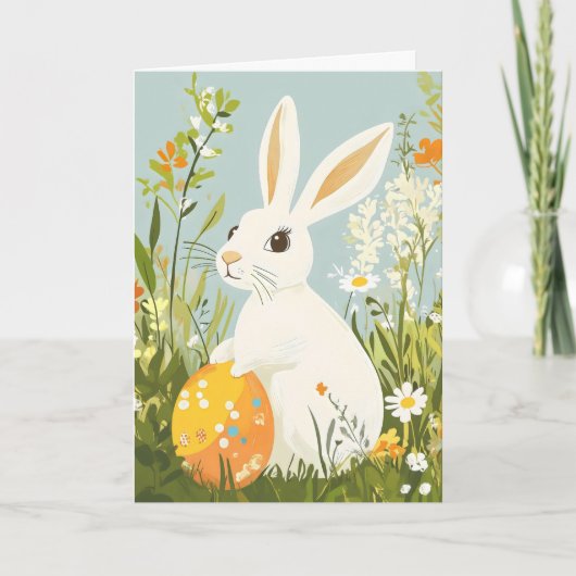 Spring Meadow Oaster White Bunny Feiertagskarte (Vorderseite)