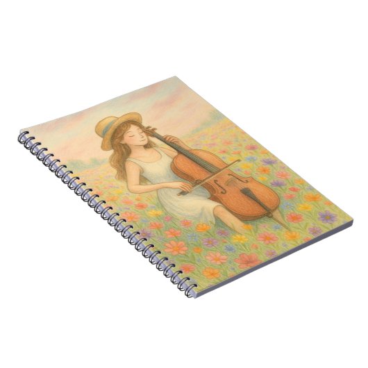 Spring Melody - Girl with Cello in Blume Field 🌸 Notizblock (Rechte Seite)