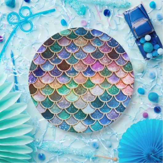 Spring Mermaid Glitzer Scales - Mermaidscales Pappteller (Party)