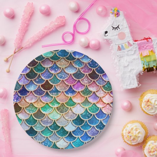 Spring Mermaid Glitzer Scales - Mermaidscales Pappteller (Party)