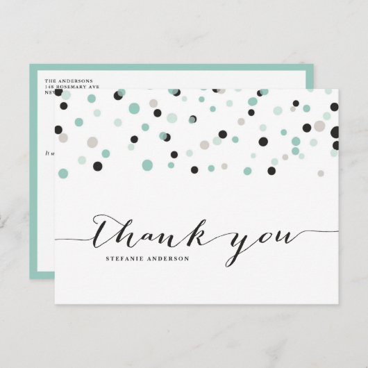 Spring Mint Confetti Dots Danke Postcard Postkarte (Vorne/Hinten)
