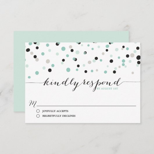 Spring Mint Confetti Dots Wedding RSVP Card (Vorne/Hinten)