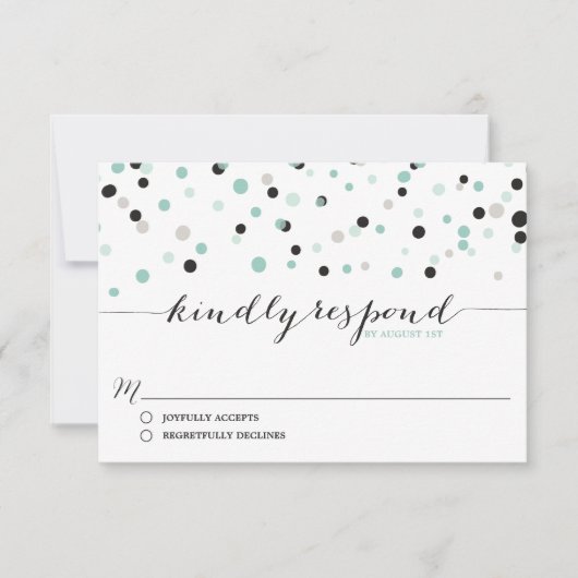Spring Mint Confetti Dots Wedding RSVP Card Karte (Vorderseite)