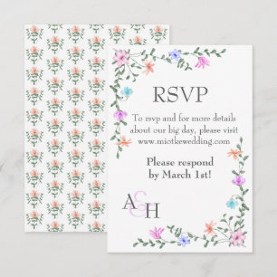 Spring Mix Rosa, Lila, Peach Rose Hochzeit RSVP Karte
