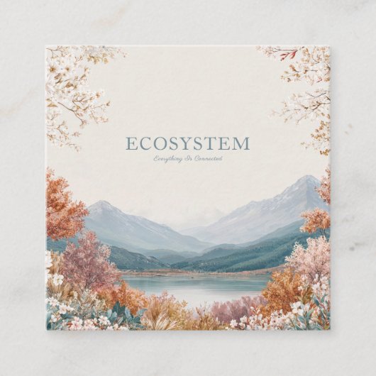 Spring Mountain Gold Frame Floral Landscape Quadratische Visitenkarte (Vorderseite)