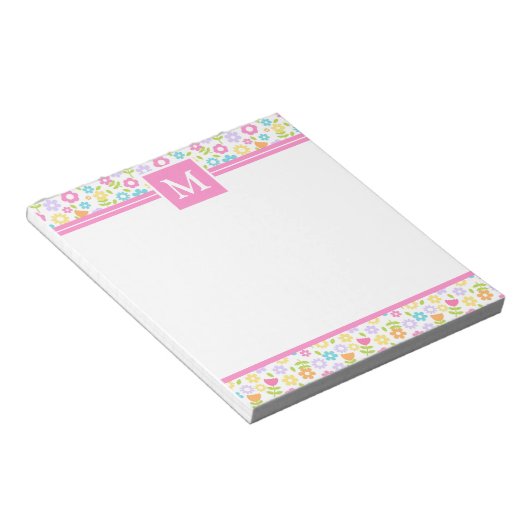 Spring Multi Color Blume Monogram Notepad Notizblock (angewinkelt)