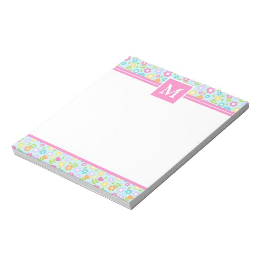 Spring Multi Color Blume Monogram Notepad Notizblock (Rotiert)