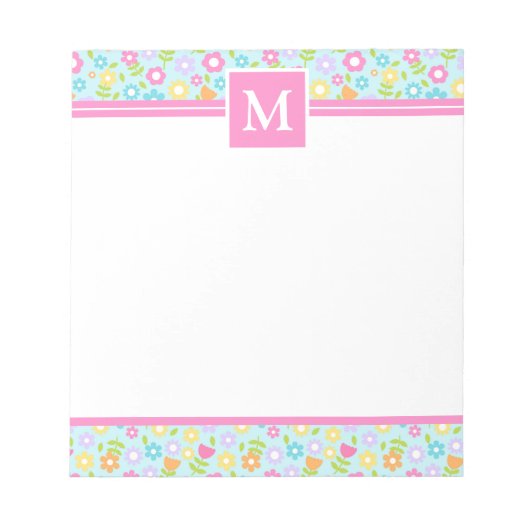 Spring Multi Color Blume Monogram Notepad Notizblock (Vorderseite)
