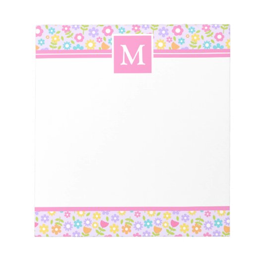 Spring Multi Color Blume Monogram Notizblock (Vorderseite)
